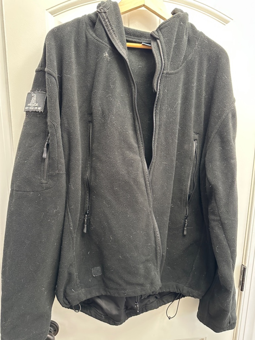 Black Hooded Tactical Fleece Jacket - Brand Patch